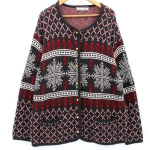 Vintage KOBE Cardigan Womens Brown Button Front Nordic Winter Embroidered 2XL